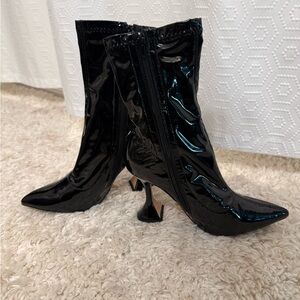 Fashion Nova Black Patent Pointed Stiletto Ankle Boots